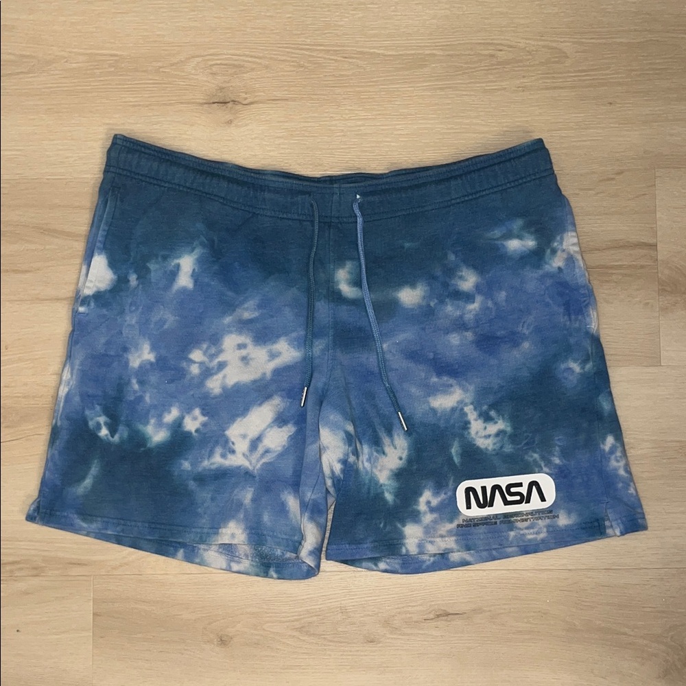 NASA Blue Tie-Dye Sweat Shorts